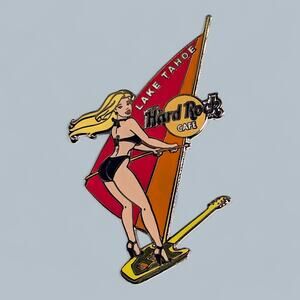 Hard Rock Pin 2003 Lake Tahoe California Windsurfer Girl Riding Guitar